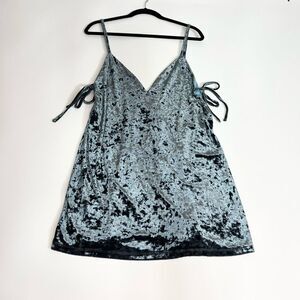 Tobi Dress Women Medium Crushed Velvet Side Slit Blue Sleeveless V Neck Mini New